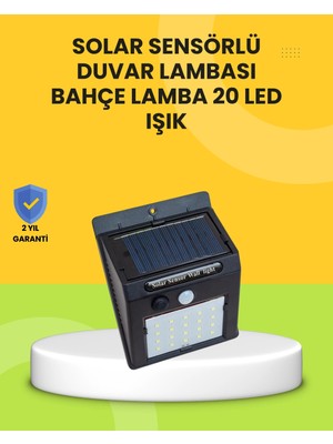 Armüz Güneş Paneli ile Şarj Olan 20 LED Dış Mekan Hareket Sensörlü Lamba