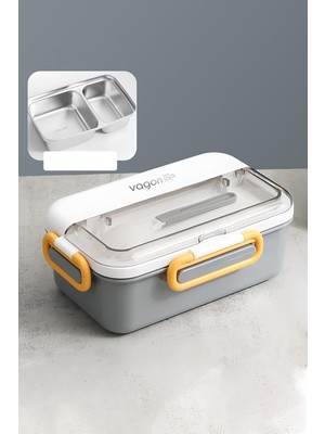 EstoreBox Vagonlife Tek Kat Çift Bölme Bento Lunch Box Ofis-Okul Için Yeni Nesil Sefer Tası Paslanmaz Çelik 5