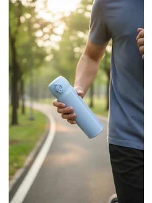 EstoreBox Miniso Klasik Flip Top Yalıtımlı Termos 450 ml Çift Katmanlı Çelik Mavi, 2019306410