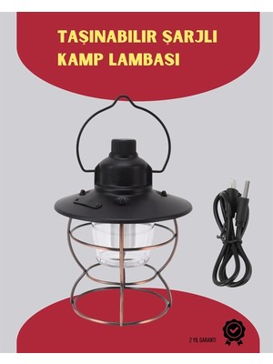 Armüz USB Şarjlı Retro LED Kamp Feneri – 4 Işık Modu, Su Geçirmez, Taşınabilir