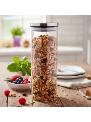 EstoreBox Deconox 1000ML Vakumlu Metal Kapaklı Borosilikat Cam Kavanoz (8.5CM*20CM) 1 Adet