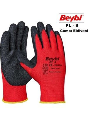 Beybi Nitril Poly Pl9 9 Beden Kırmızı Siyah Iş Eldiveni 12LI Paket Camcı Eldiveni (Kdo)