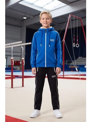 Pina Kids Erkek Çocuk Unlimited Şeritli Kapüşonlu Düz Paça Reglan Kol Dalgıç Kumaş Eşofman Takımı ESF7014
