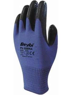Beybi Nitril Poly Pnzebra 9 Beden Mavi Siyah  Eldiven 12LI Paket EN388 (3131X) (Kdo)