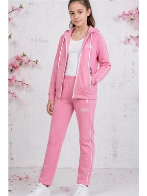 Pina Kids Kız Çocuk Unlimited Şeritli Kapüşonlu Düz Paça Reglan Kol Dalgıç Kumaş Eşofman Takımı ESF7013
