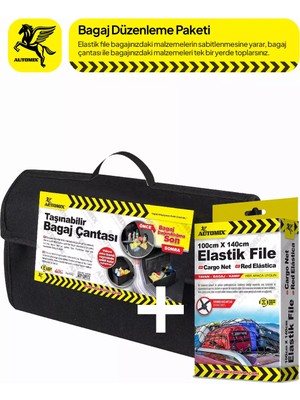 Automix Otomobil Bagaj Düzenleme ve Eşya Sabitleme Seti - Kaymaz Çanta + Genişleyen File