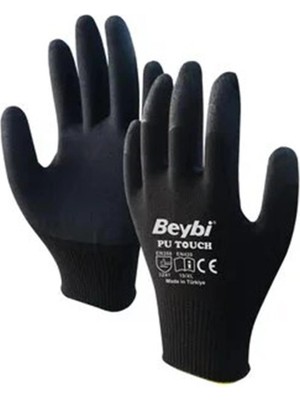 Beybi 9 Beden 12LI Paket Poliüretan Kaplı Pu Touch Siyah Montaj Eldiven  EN388 (3121X) (Kdo)