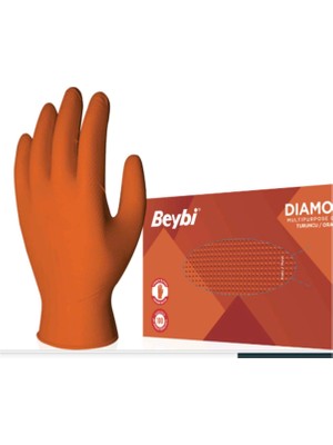Beybi Diamond Pudrasız L Beden Kalın Turuncu Nitril Eldiven Large 100 Adet (Kdo)