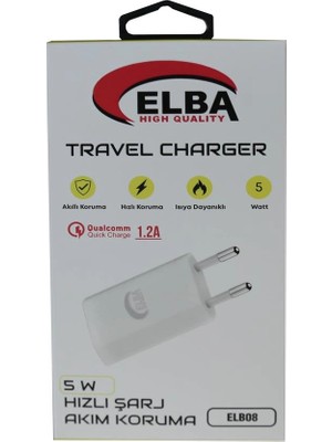 Elba ELB08 5W 1.2A Hızlı Şarj Akıllı Koruma USB Ev Şarj Kafa (Kdo)