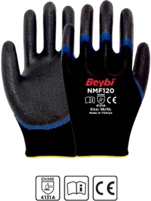 Beybi NMF120 10 Beden 12Lİ Mikro Köpük 1-2 Nitril Kaplı Polyester Örgü Eldiven (Kdo)
