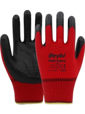 Beybi Nitril Pmk Pn5 Zebra Kırmzı Siyah 10 Beden 12LI Paket (Kdo)