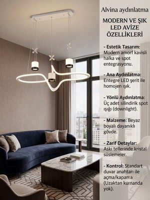 Alvina Aydınlatma Kayık 3'lü Beyaz Silindirik Spot Işıklı Ledli Avize