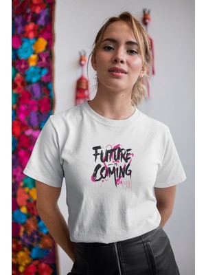 Velmora Fashion Kadın Özel Baskılı Modern Fit %100 Pamuk Bisiklet Yaka T-Shirt
