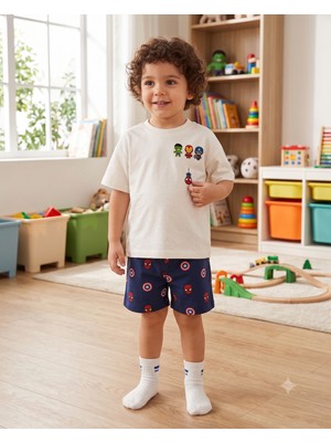 Babytex Süper Kahraman Baskılı Oversize Çocuk Tişörtü – %100 Pamuk Unisex Beyaz Tişört