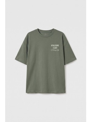 Tommy Life Haki Oversize Kısa Kollu Baskılı Kız Çocuk T-Shirt - 75175