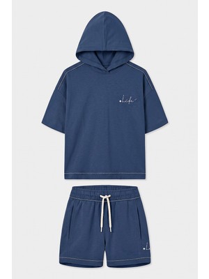 Tommy Life Parlament Kapüşonlu Dikiş Detaylı Kız Çocuk Şort Takım - 75185
