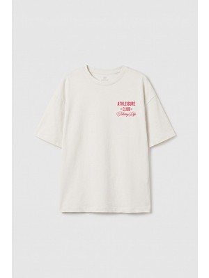 Tommy Life Ekru Oversize Kısa Kollu Baskılı Kız Çocuk T-Shirt - 75175