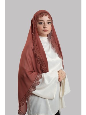 Hürrem Bone Kiremit Nikah Namaz Başörtüsü Şal Şifon Boncuklu Güpürlü 202131_05