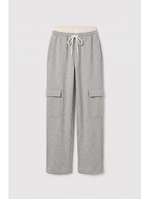 Tommy Life Gri Melanj Çift Kemerli Kargo Cepli Palazzo Kız Çocuk Eşofman Alt - 75198