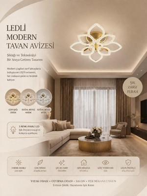 Alvina Aydınlatma Çiçek 4+4'lü Ledli Gold Avize