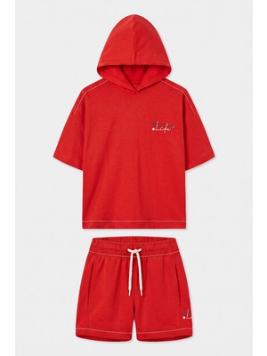 Tommy Life Fiesta Kapüşonlu Dikiş Detaylı Kız Çocuk Şort Takım - 75185