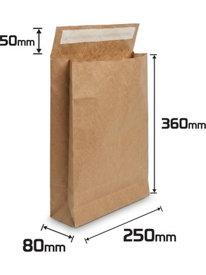 Packanya Kraft Zarf Çanta 25X8X36+5 - 25 Adet (Yapışkanlı Hediye Paketi)