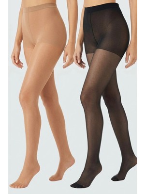 Cottonhill Ince 15 Denye Siyah-Nude 2'li Külotlu Çorap