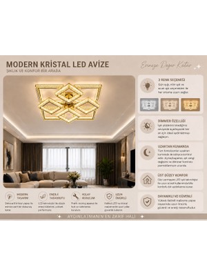 Alvina Aydınlatma Kare 4+4'lü Ledli Gold Avize