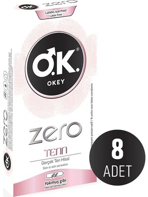 Okey Zero Tenn Ekstra İnce ve Lateks İçermeyen 8'li Prezervatif