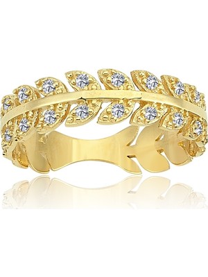Fasek Gold Gümüş Yüzük - Pırlanta Swarovski Taşlı Başak 925 Ayar Gümüş Yüzük-Hediyelik Başak Modeli Gümüş Yüzük