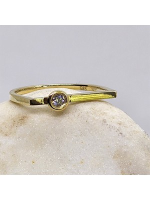 Fasek Gold Gümüş Yüzük - 0.25CT Pırlanta Montörü (Swarovski) Taşlı Kare Kol Tasarım 925 Ayar Gümüş Tektaş Yüzük