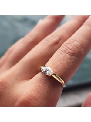 Fasek Gold Gümüş Yüzük - Sadakat Yemini Swarovski Taşlı Evlilik Teklifi Yüzüğü - 925 Ayar Gümüş Hediyelik Yüzük
