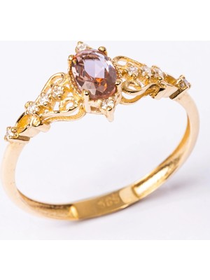 Fasek Gold Gümüş Yüzük - 0.50 Karat Love Zultanit Taşlı Prenses 925 Ayar Gümüş Evlilik Teklifi Yüzüğü