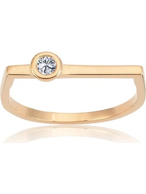 Fasek Gold Gümüş Yüzük - Ufuk Çizgisi Şans Totemi Minimal 0,20 Ct Signity Swarovski Taşlı 925 Ayar Gümüş Yüzük