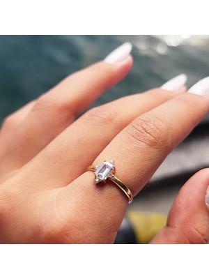 Fasek Gold Gümüş Yüzük - Octagon Kesim Ziirkon Taşlı 0.95 Karat Pırlanta Montorü Şık 925 Ayar Gümüş Yüzük