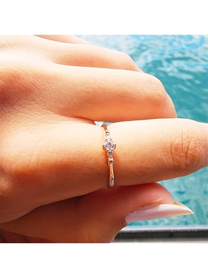 Fasek Gold Gümüş Yüzük - 0.30 Karat Tria Pırlanta Montörü Swarovski Taşlı 925 Ayar Gümüş Evlilik Teklifi Yüzüğü
