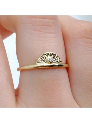 Fasek Gold Gümüş Yüzük - Mini Swarovski Taşlı Yelpaze 925 Ayar Gümüş Kadın Yüzük-Hediye Gümüş Yüzük