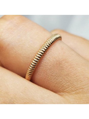 Fasek Gold Gümüş Yüzük - Yay Taşsız Minimal Tasarım 925 Ayar Gümüş Evlilik Alyansı