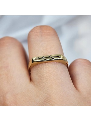 Fasek Gold Gümüş Yüzük - Yaprak Işlemeli Modern Tasarım 925 Ayar Gümüş Yüzük