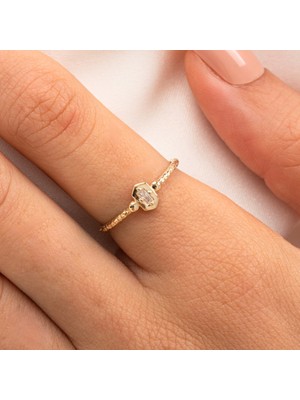 Fasek Gold Gümüş Yüzük - Mini Baget Swarovski Taşlı Minimal Özel Tasarım 925 Ayar Gümüş Yüzük