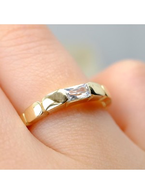 Fasek Gold Gümüş Yüzük - Zirkon Baget Taşlı Vintage Modern Tasarım Boğumlu 925 Ayar Gümüş Kadın Yüzük-Hediyelik