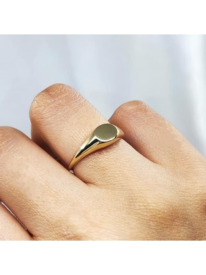 Fasek Gold Minimal Tasarım Oval Şövalye 925 Ayar Gümüş Yüzük