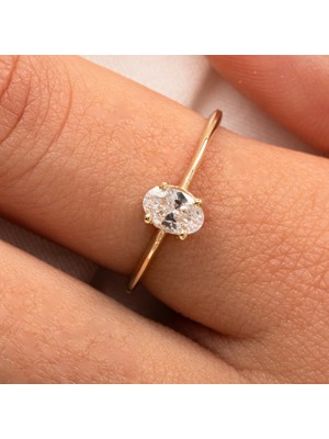 Fasek Gold Gümüş Yüzük - 0.90 Karat Swarovski Tektaş Evlilik Teklifi 925 Ayar Gümüş Tarz Yüzük
