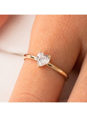 Fasek Gold 0,60 Ct Pırlanta(Signty)Kalp Tektaş Evlilik Teklifi Gümüş Yüzük-Pırlanta Kalp Tektaş Gümüş Yüzük