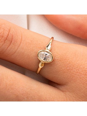 Fasek Gold Signity Swarovski Taşlı Tek Taş Evlilik Teklifi Yüzüğü-0.90 Karat Kristal Opal 925 Ayar Gümüş Yüzük
