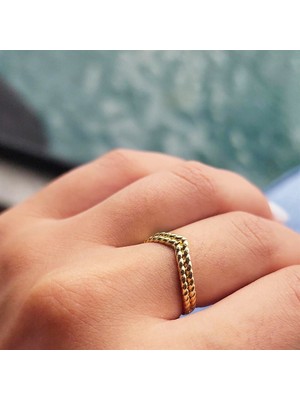 Fasek Gold 925 Ayar Gümüş Yüzük-Çavuş Çift Burgu Modern YÜZÜK-925 Ayar Hediye Gümüş Yüzük