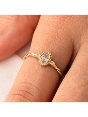 Fasek Gold Gümüş Yüzük - 0.50 Karat Swarovski Taşlı Modern Tasarım 925 Ayar Gümüş Evlilik Teklifi Yüzüğü