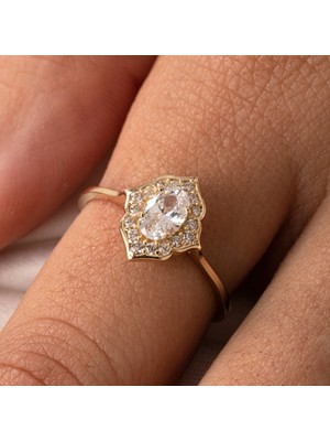 Fasek Gold Gümüş Yüzük - 0.80 Karat Pırlanta Monturü Zirkon Taşlı Tasarım Evlilik Teklifi 925 Ayar Gümüş Yüzük