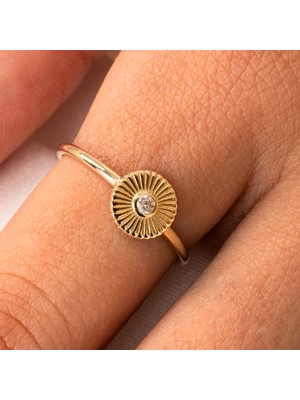 Fasek Gold Gümüş Yüzük - 0.10 Karat Signity Swarovski Taşlı Pırlanta Montörü 925 Ayar Gümüş Yüzük-Güneş Yüzük