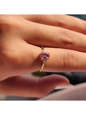 Fasek Gold Gümüş Yüzük - 1.05KARAT Zultanit Tria Fantezi Gümüş Yüzük-Tria 925 Ayar Gümüş Evlilik Teklifi Yüzüğü